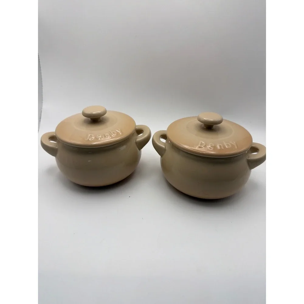 Denby Sand Beige Stoneware Mini Cocottes with Lids Set of 2 Model 0415-959